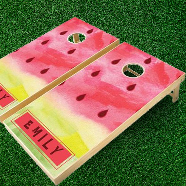 Cute Red Green Watermelon Custom Name Cornhole Set (Creator Uploaded)