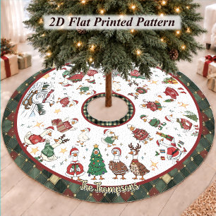 Cute Red Green Whimsical Silly Goose Christmas Brushed Polyester Tree Skirt