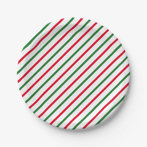 Cute red green white candy cane oblique stripes paper plates