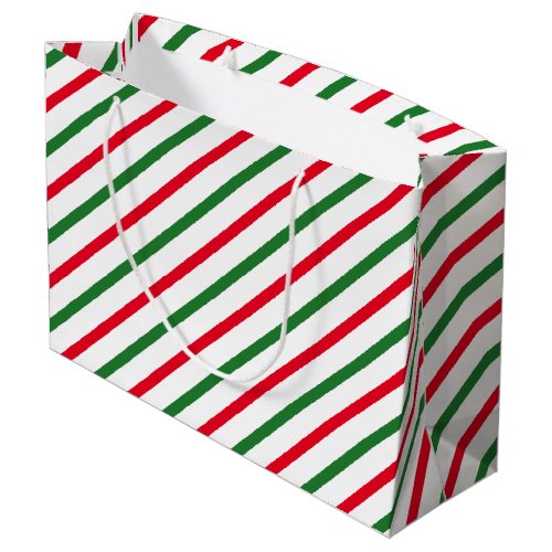 Cute red green white candy cane stripes Christmas Large Gift Bag