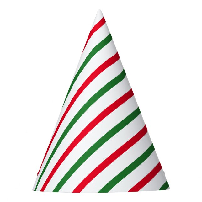 Cute red green white candy cane stripes party hat (Front)