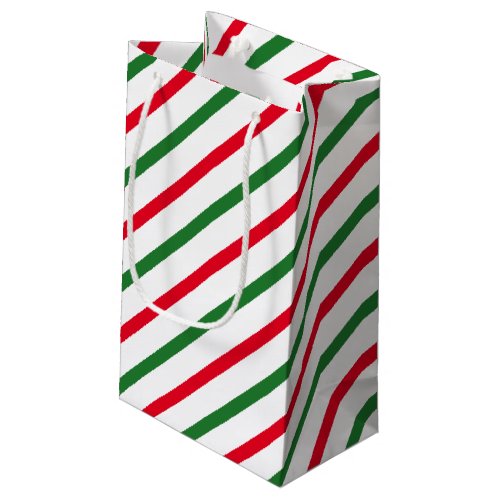 Cute red green white candy cane stripes small gift bag