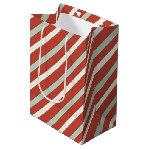 Cute Red Green  White Candy Stripe Christmas Medium Gift Bag