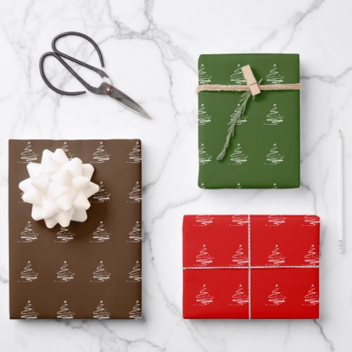 Cute Red Green White Christmas Tree Pattern Gift Wrapping Paper Sheets