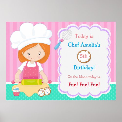 Cute Red Hair Baking Girl Birthday Poster