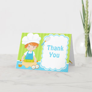 Cute Red Hair Boy Baking Birthday Party Thank You Card
