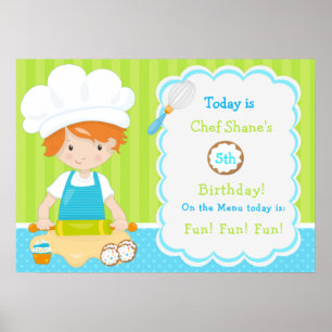 Cute Red Hair Boy Baking Birthday  Poster