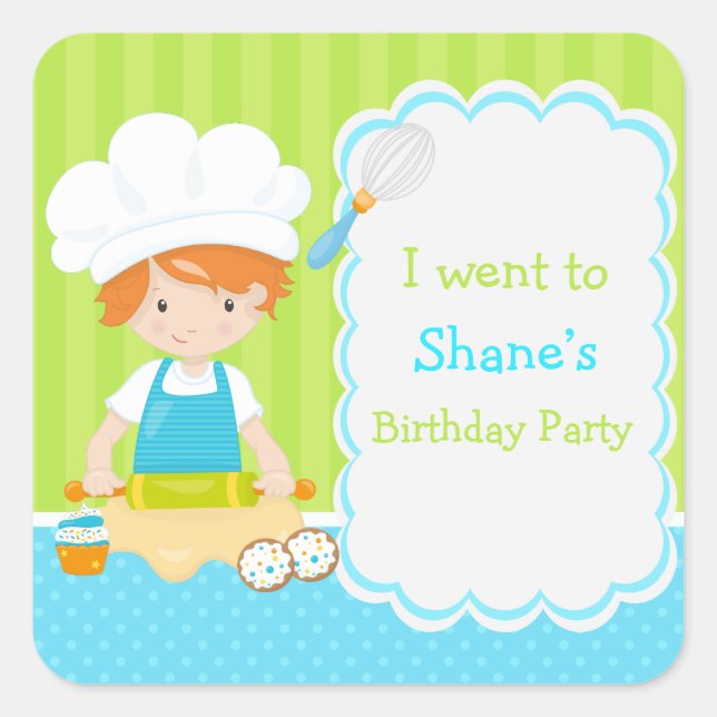 Cute Red Hair Boy Baking 'I went to' Square Sticker (Front)