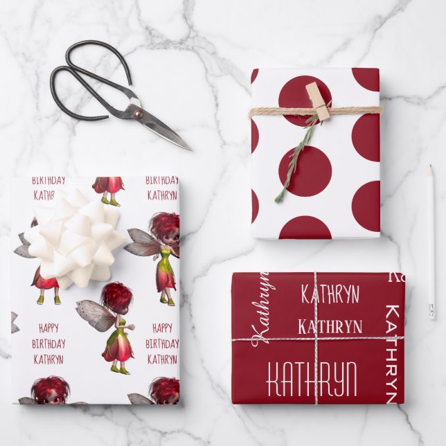 Cute Red Hair Fairies Personalized  Wrapping Paper Sheets (Front)
