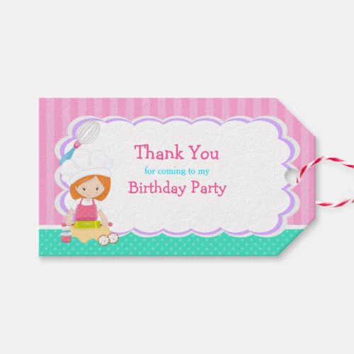 Cute Red Hair Girl Baking Birthday Gift Tag