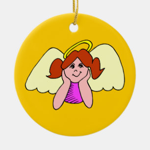 Cute Red Hair Girl Christmas Angel Ceramic Ornament