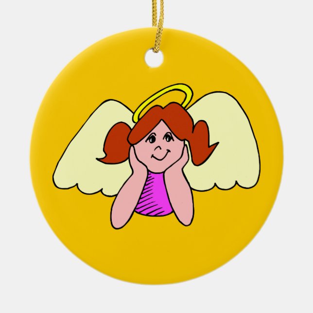 Cute Red Hair Girl Christmas Angel Ceramic Ornament (Front)