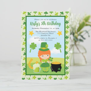 Cute Red Haired St Patrick's Kids Birthday Invitation