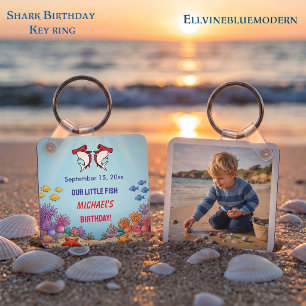 Cute Red Hammerhead Shark Ocean Birthday Photo  Keychain