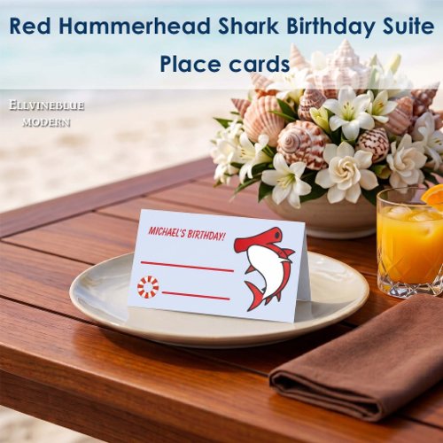 Cute Red Hammerhead Shark Ocean Birthday  Place Card