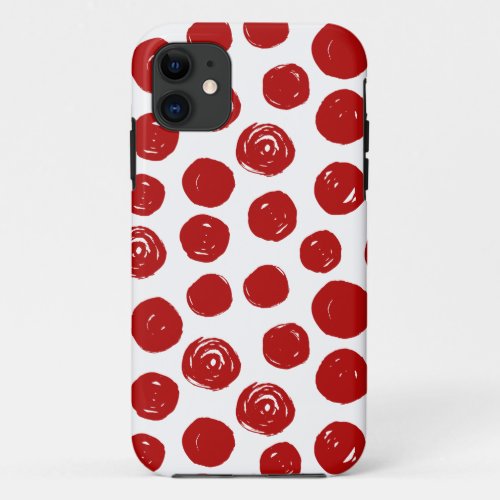 Cute Red hand drawn watercolor polka dots iPhone 11 Case