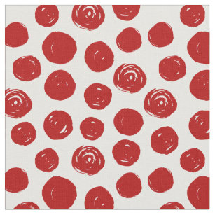 Cute Red hand drawn watercolor polka dots Fabric