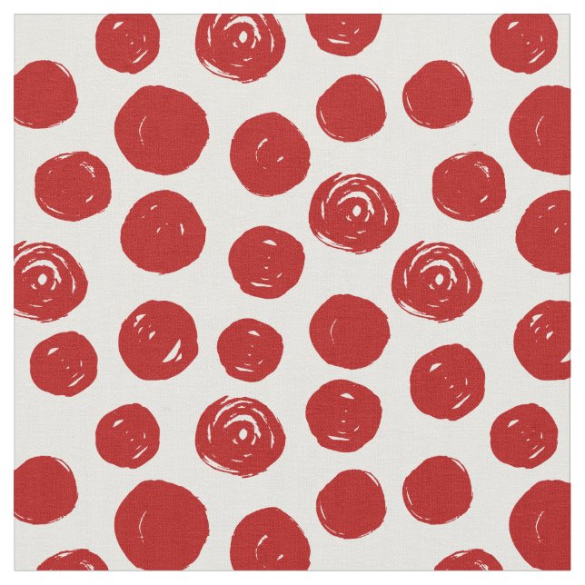 Cute Red hand drawn watercolor polka dots Fabric (Close Up)