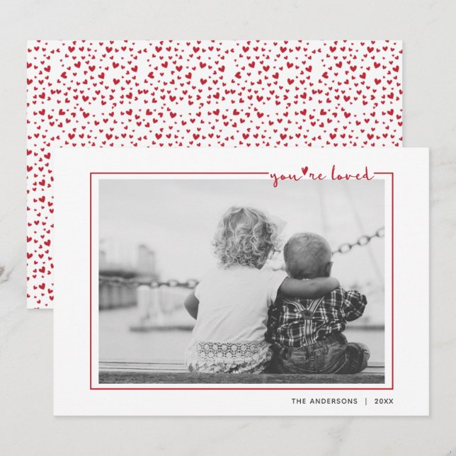 Cute Red Handwritten You're Loved Frame Valentine Invitation (Front/Back)