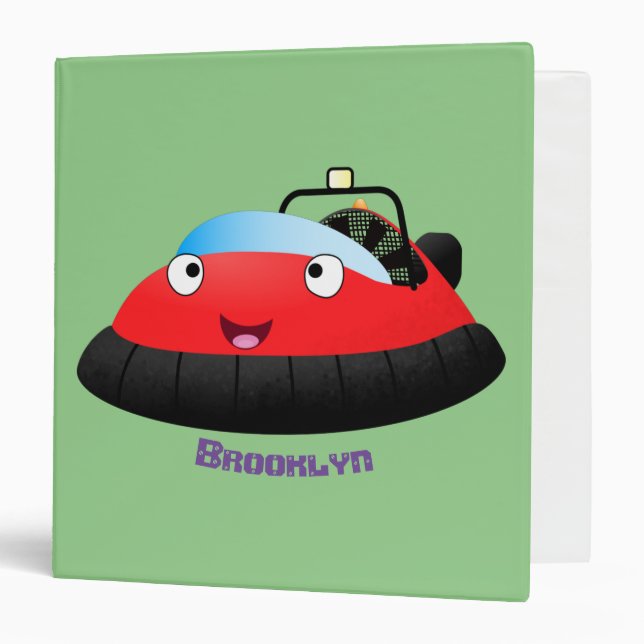 Cute red happy hovercraft cartoon 3 ring binder (Front/Inside)
