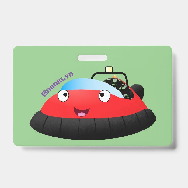 Cute red happy hovercraft cartoon badge (Front)