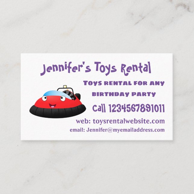 Cute red happy hovercraft cartoon business card (Front)