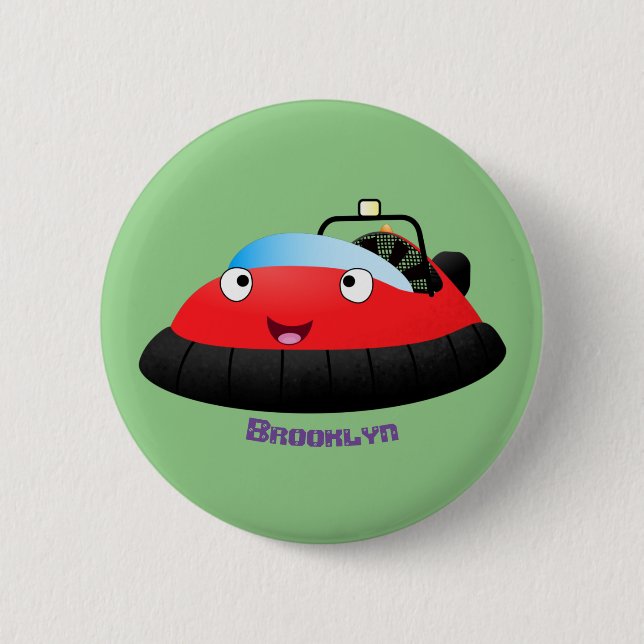Cute red happy hovercraft cartoon button (Front)