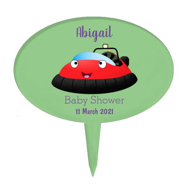 Cute red happy hovercraft cartoon cake topper (Front)