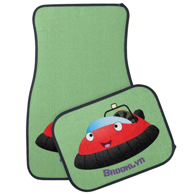 Cute red happy hovercraft cartoon car floor mat (Set)