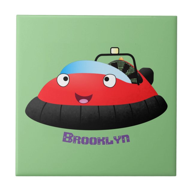 Cute red happy hovercraft cartoon ceramic tile (Front)
