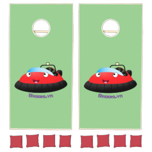 Cute red happy hovercraft cartoon cornhole set