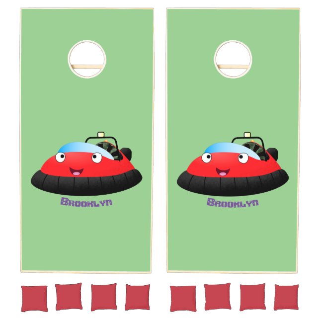 Cute red happy hovercraft cartoon cornhole set (Set)