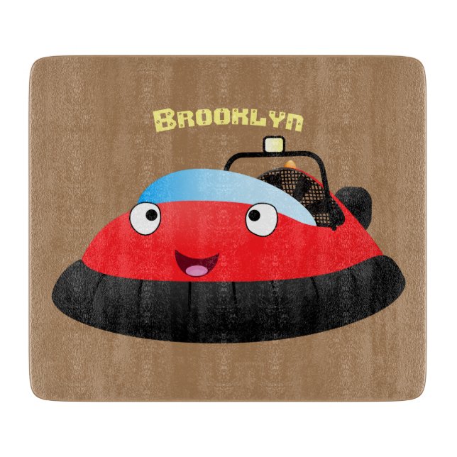 Cute red happy hovercraft cartoon cutting board (Front)