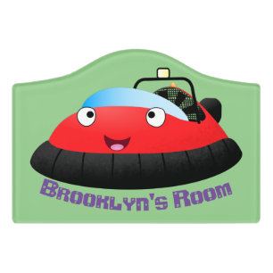 Cute red happy hovercraft cartoon door sign