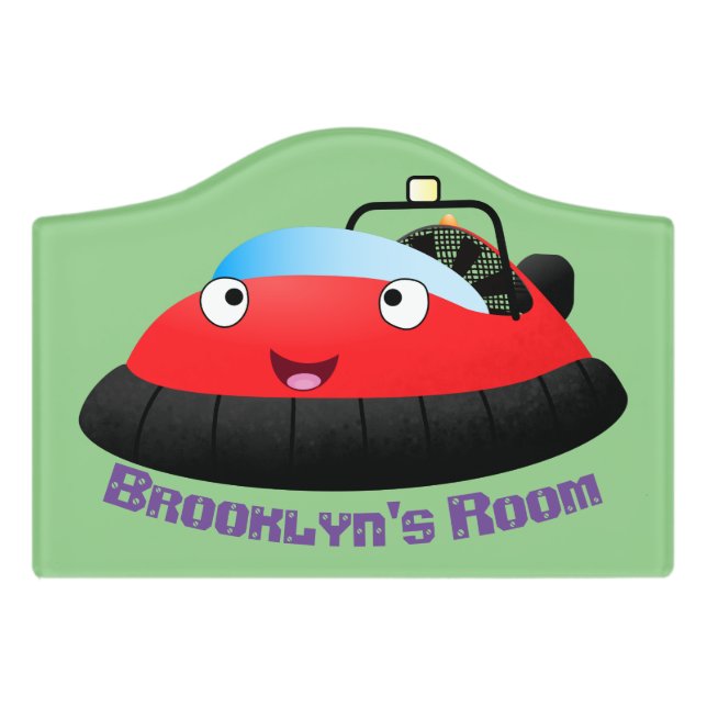 Cute red happy hovercraft cartoon door sign (Small Crest Front)