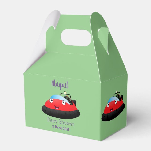 Cute red happy hovercraft cartoon favor boxes (Front Side)