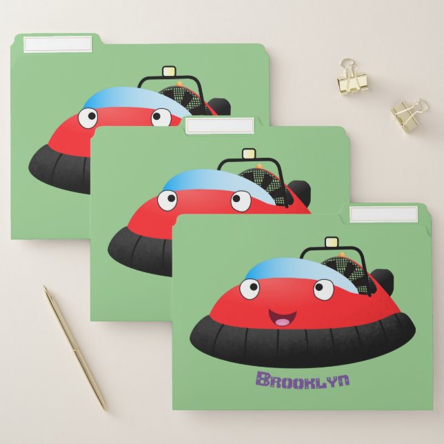 Cute red happy hovercraft cartoon file folder (Set)
