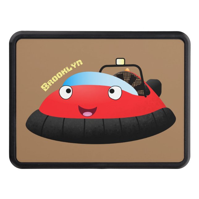 Cute red happy hovercraft cartoon hitch cover (Front)