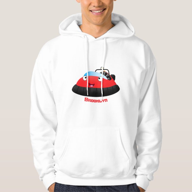 Cute red happy hovercraft cartoon hoodie (Front)