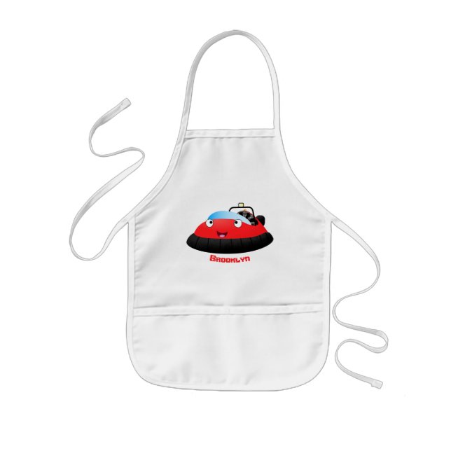 Cute red happy hovercraft cartoon kids' apron (Front)