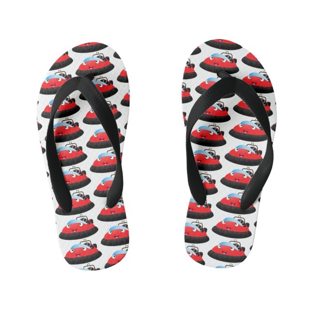 Cute red happy hovercraft cartoon kid's flip flops (Footbed)