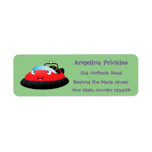 Cute red happy hovercraft cartoon label