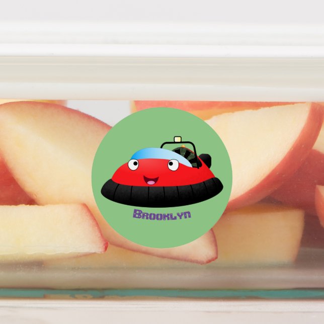 Cute red happy hovercraft cartoon labels (Affixed)
