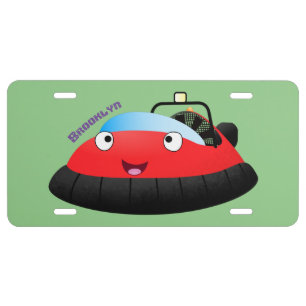 Cute red happy hovercraft cartoon license plate