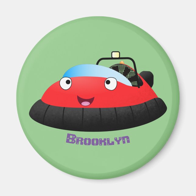 Cute red happy hovercraft cartoon magnet (Front)