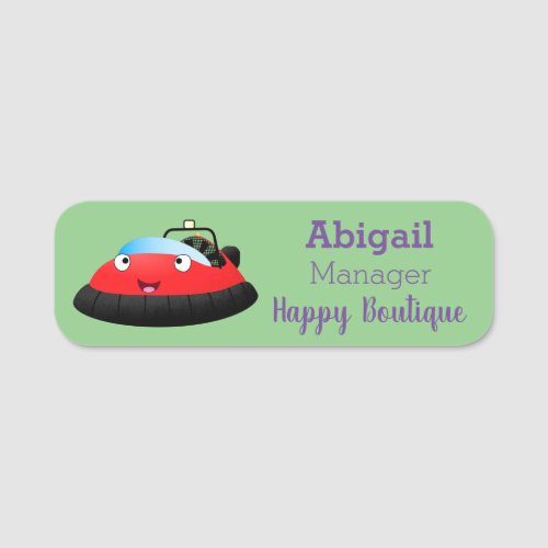 Cute red happy hovercraft cartoon name tag