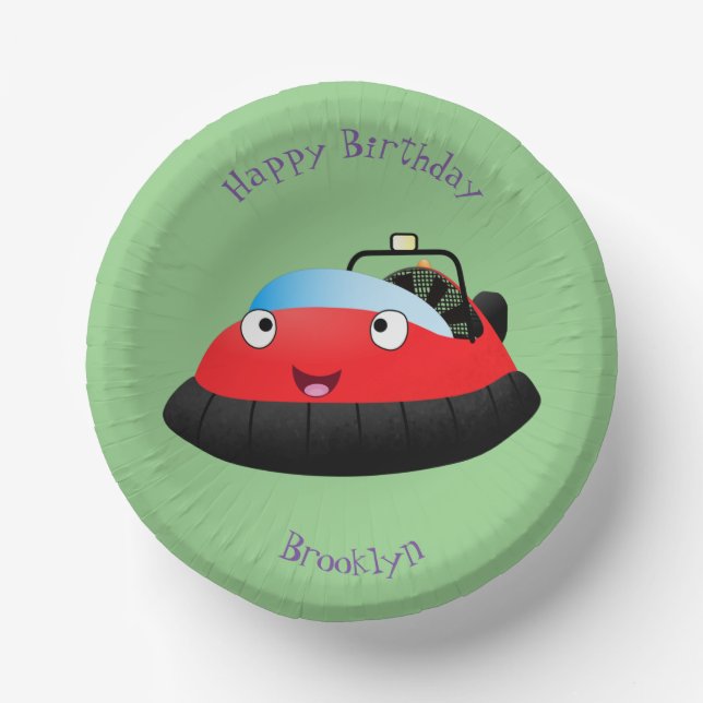 Cute red happy hovercraft cartoon paper bowls (Front)