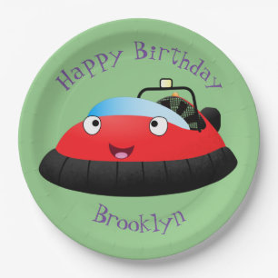 Cute red happy hovercraft cartoon paper plates