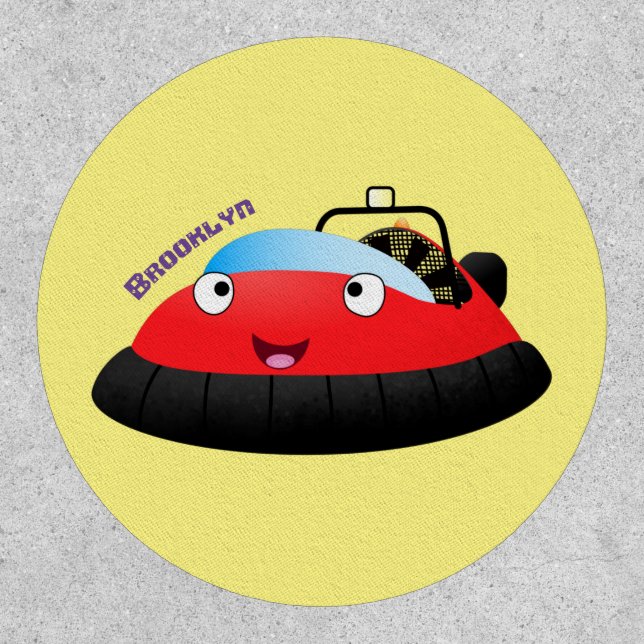 Cute red happy hovercraft cartoon patch (Front)