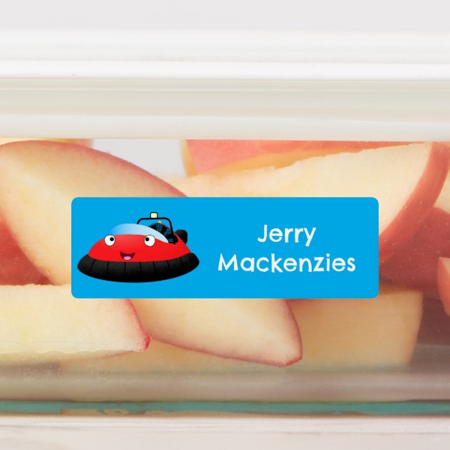 Cute red happy hovercraft cartoon personalized labels (Affixed)